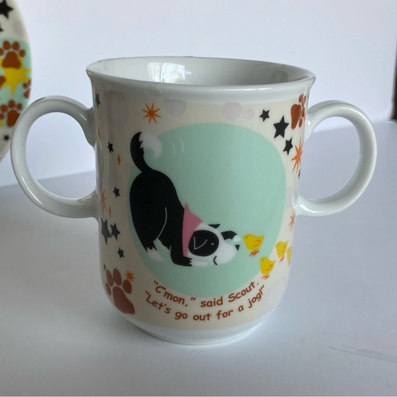 Childrens Baby Dish Set Dog Ceramic 3 Piece Cup Bowl Plate The Piggy Story Puppy - Picture 4 of 16